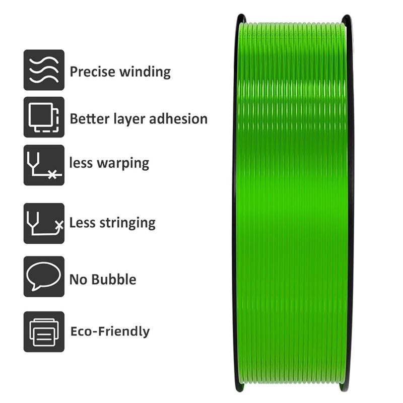 Geeetech TPU Filament 1.75mm, 95A Flexible 3D Printer Filament with High Elasticity, 1KG (2.2lbs) Spool, Dimensional Accuracy ±0.03mm, Fits Most FDM Printers (Clear Green) - Image 4
